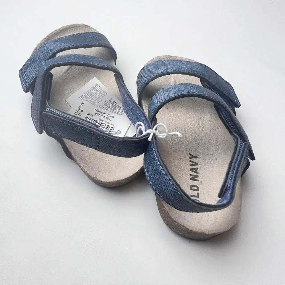 Old Navy Baby Girl Chambray Denim Double Secure Strap Sandals Sz 6-12 M